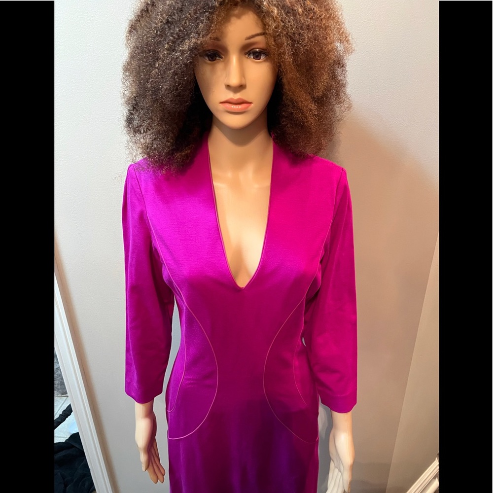 RACHEY ROY Dress Fuschia/Pink Deep V-Neck Midi Size10